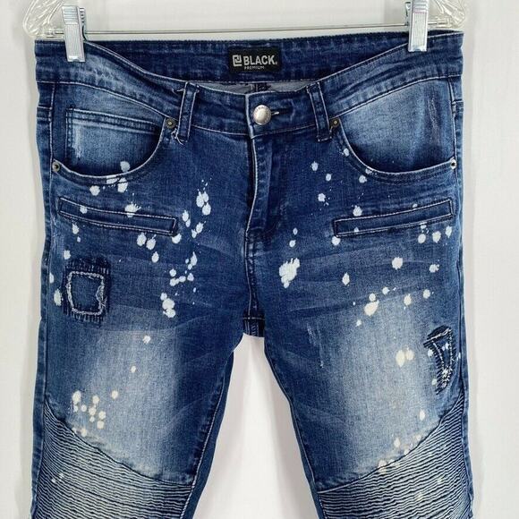 CJ Black Premium Womens Moto Jeans Skinny Flex Bleach Dots Blue Distressed 30x30 - Picture 4 of 8